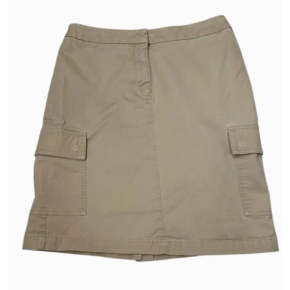 Jones New York Sport Cargo Stretch Khaki Cotton Women’s Skirt Back Slit Size 6